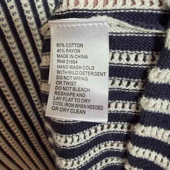 Foxcroft Navy and White Striped Knit Peplum Sweater - Picture 6 of 7